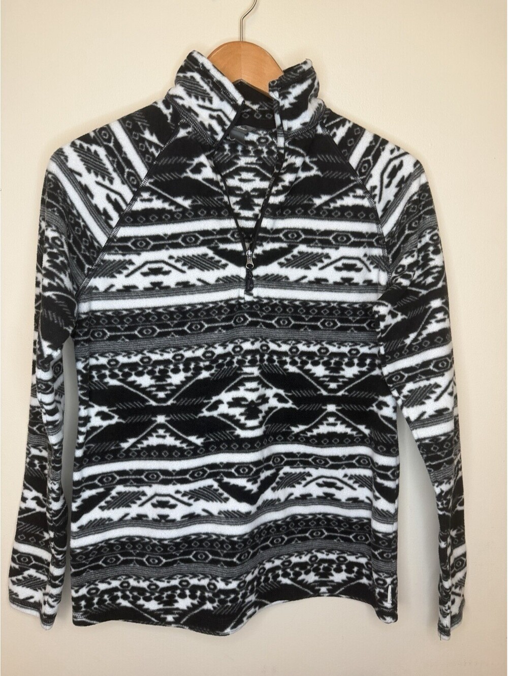 Eddie Bauer Sweater Womens Small Black White Fleece Pullover 3/4 Zipper - Picture 4 of 9